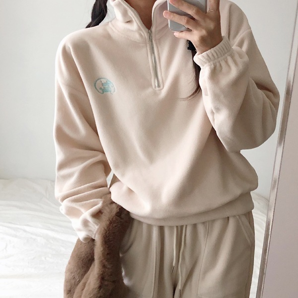 韓国ファッション 半ジップアップ マンツーマンTシャツ ジョガーパンツ フリース トレーニング セット