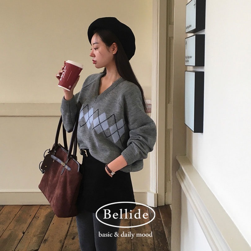 [BELLIDE MADE] ルーズフィットアーガイルVネックニット nt1291