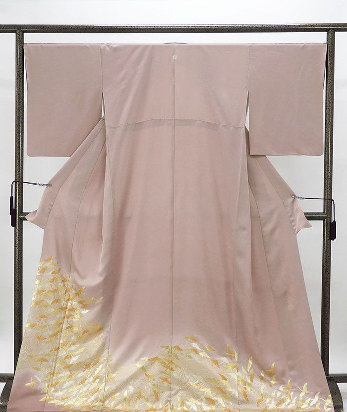 色留袖 正絹 金彩友禅 和田光正作 舞鶴立浪 身丈171cm 裄丈68cm 対い蝶 一つ紋 良品 中古 リサイクル 着物 フォーマル レディース f4034