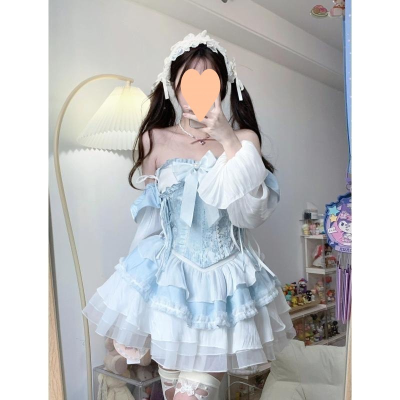 甘いデザインのロリータかわいい女の子フリルリボンステッチスタイリッシュなプリンセススカートとガードルスーツスカート