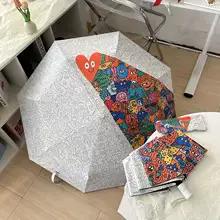 ストリートカルチャー サンパラソル - 抽象的な落書きデジタルプリント自動開閉 UPF 50+ブラックライニングヒート/UVブロック