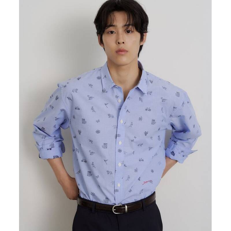 BEANPOLE MEN [ダリアソング] オールオーバー柄 アウタータイプ長袖シャツ - スカイブルー BC6464K11Q 406213