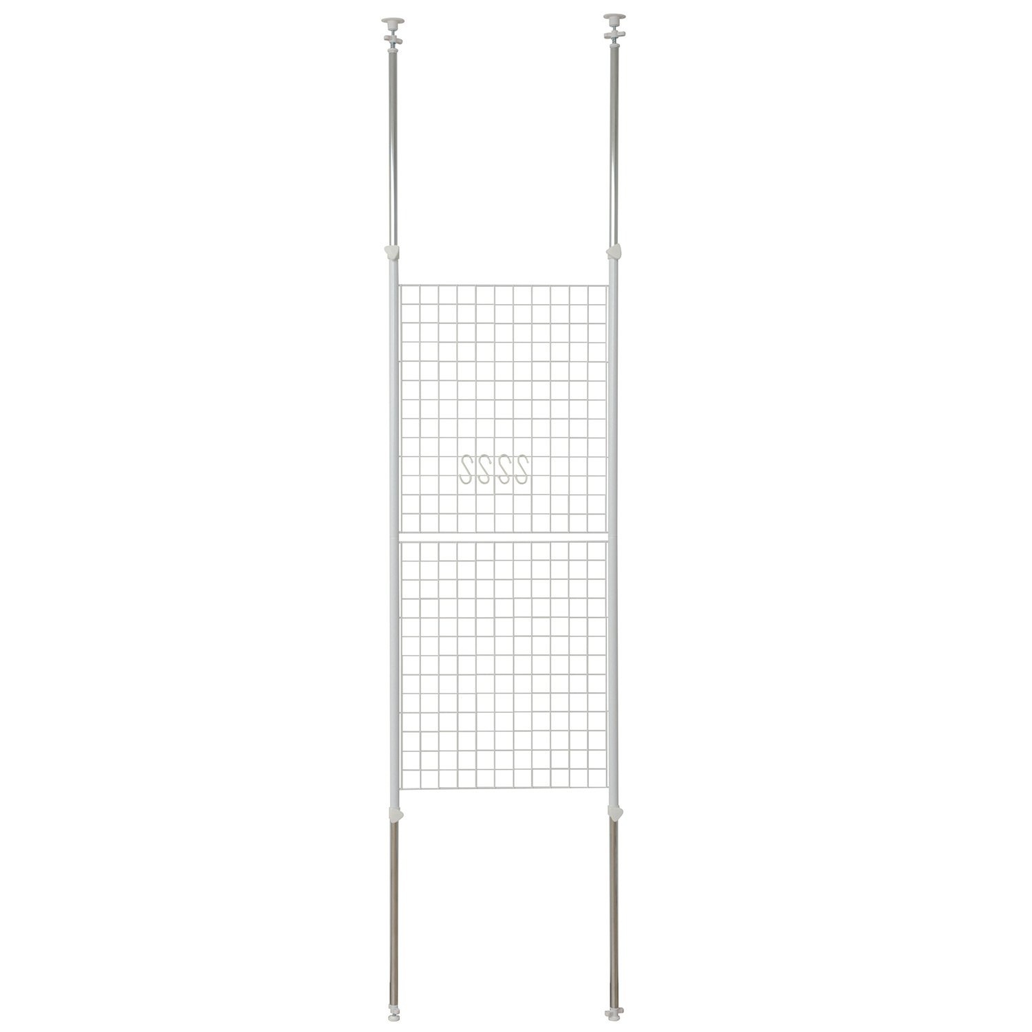 山善(YAMAZEN) 突っ張り パーテーション (ワイヤータイプ) 幅60×奥行5×高さ166.5-295.5cm (フック4個付き) 壁掛け 収納 壁面収納 天井 間仕切り 組立品 ホワイト SP