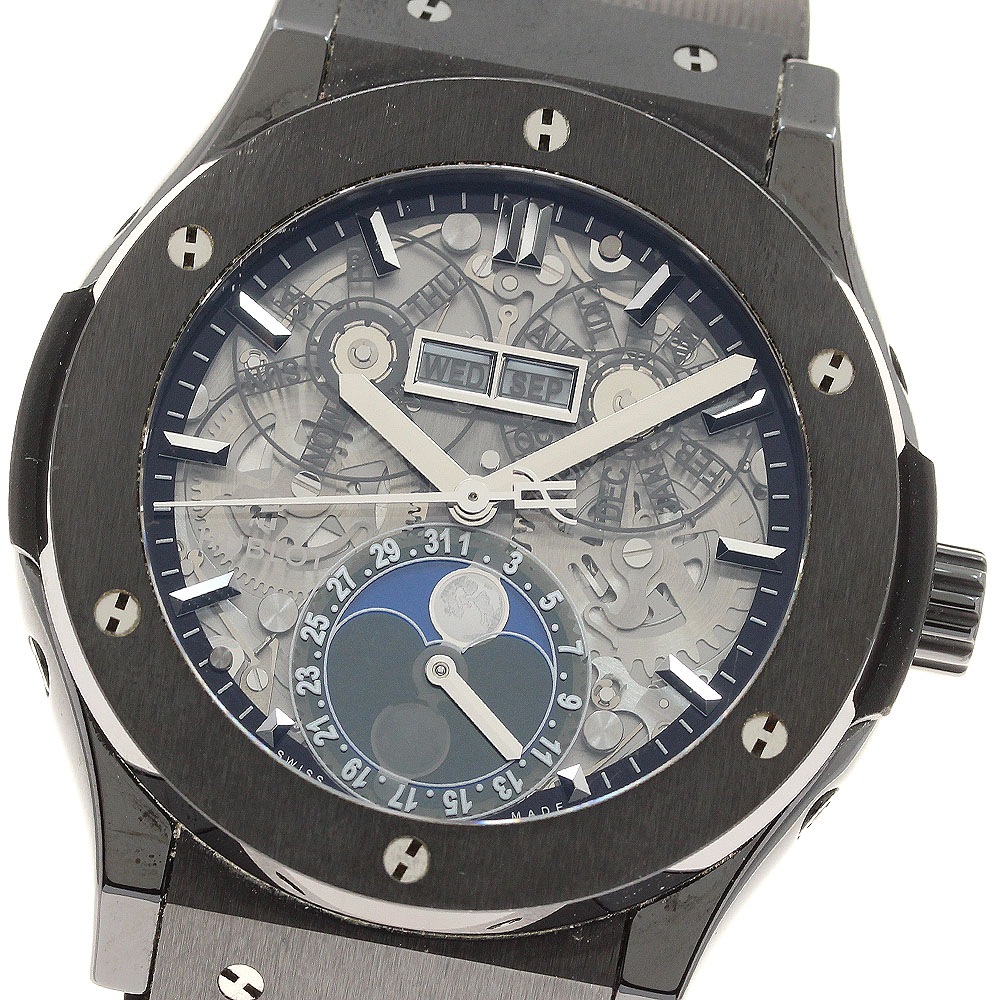 ウブロ HUBLOT 517.CX.0170.LR クラシックフュージョン アエロフュージョン ムーンフェイズ 自動巻き メンズ 美品 保証書付き_942327【中古】