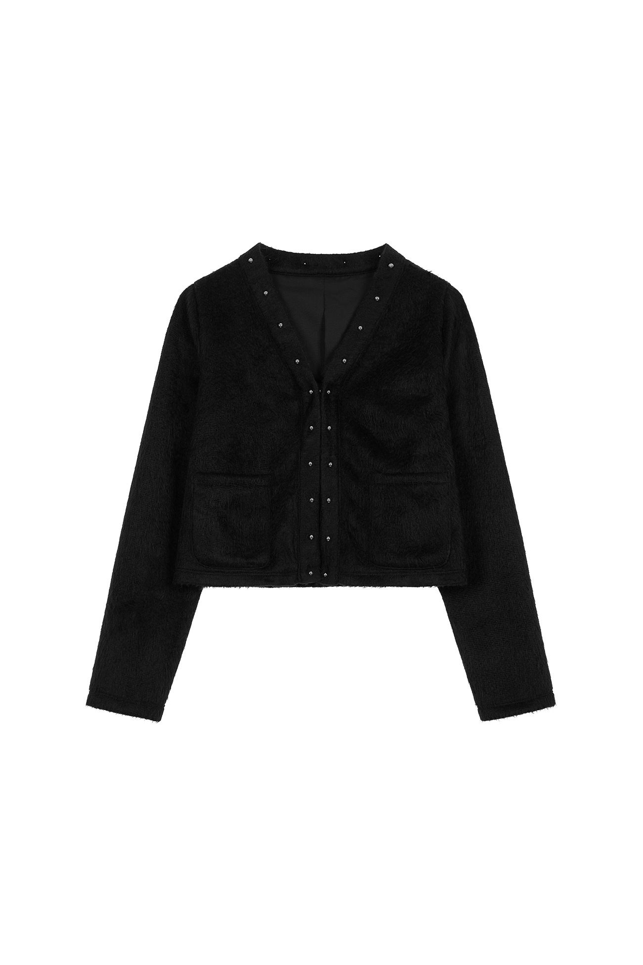 【DEINET】 STUD LINE POINT CARDIGAN : BLACK