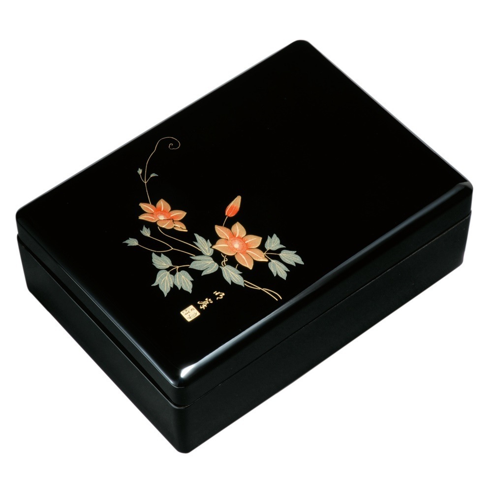 紀州塗り　尺１寸　合口文庫　黒（内梨子地塗）　鉄仙盛絵 5,082円