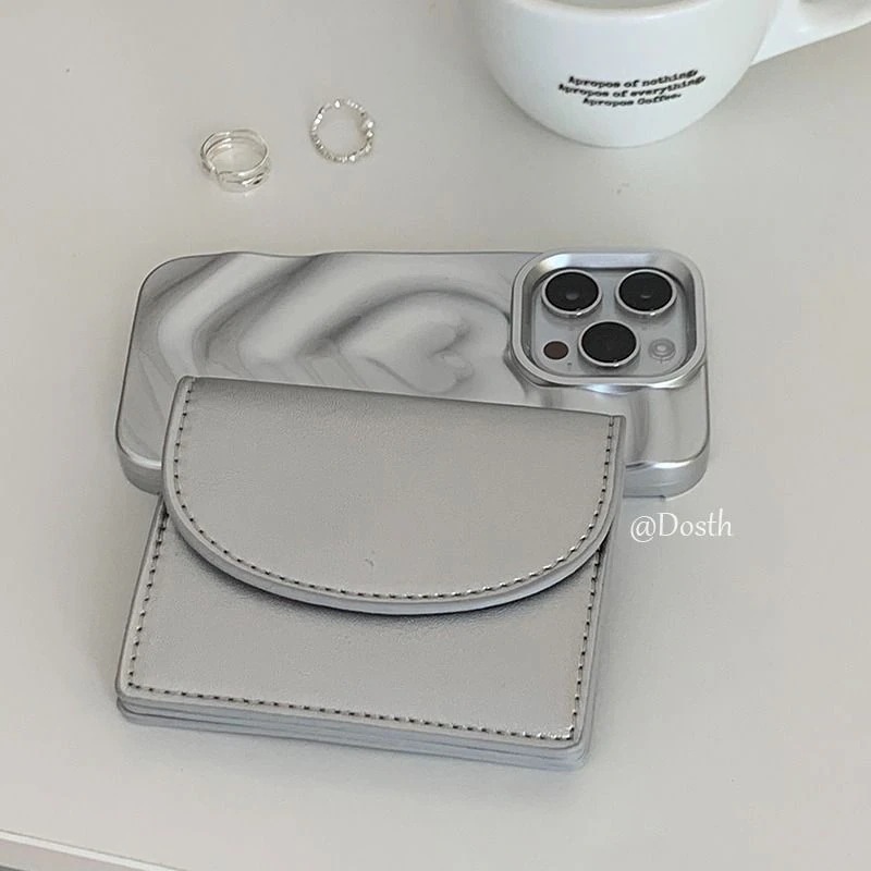 クールなシルバーカラー フスモールカードケースミニマリストスタイル小さな財布 Id カードライト高級ポータブル Pu レザーイン同じスタイル