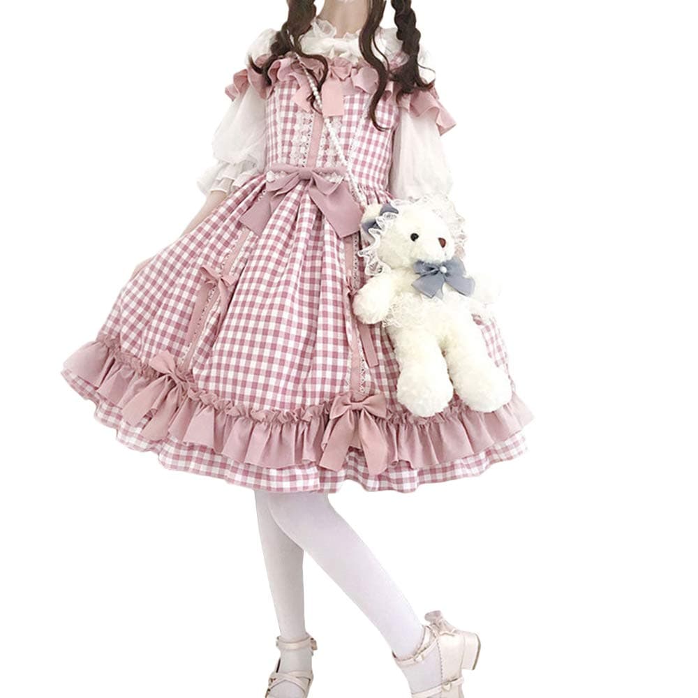 ワンピース ロリータ ジャンパースカート ロリータ服 森ガール 女の子 姫 ドレス ゆめかわいい リボン フリル レース チェック柄 コスプレ 衣装 学園祭 文化祭 イベント 写真 55117 7,040円