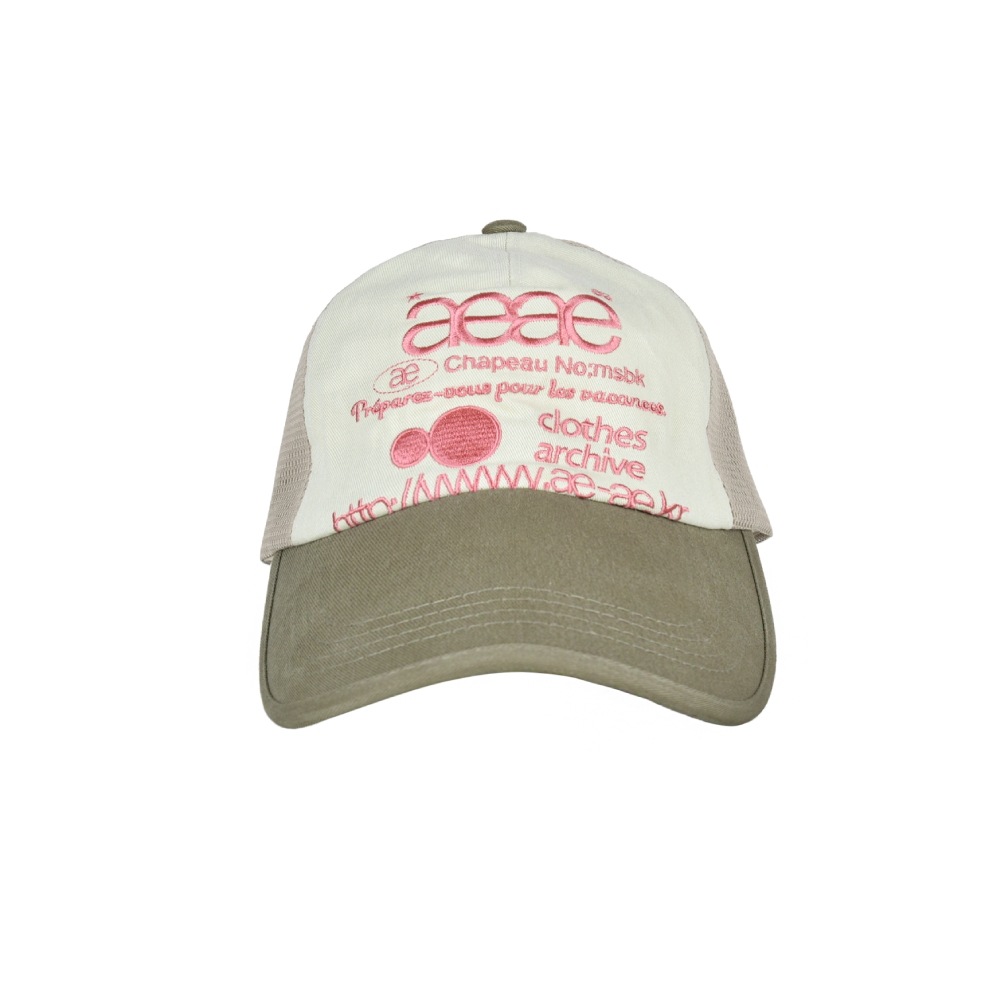【aeae】 WEB LOGO MESH CAP : OLIVE/BEIGE