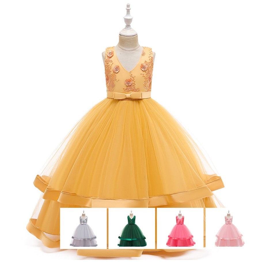 七五三1401305色ジュニア総レースロング丈トレーンロングドレスピアノRs