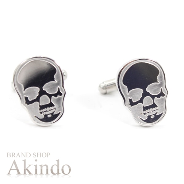 【新品同様】 カフス スカル skull スーツ用品 シルバーカラー 箱ケース付 メンズ ビジネス おしゃれ