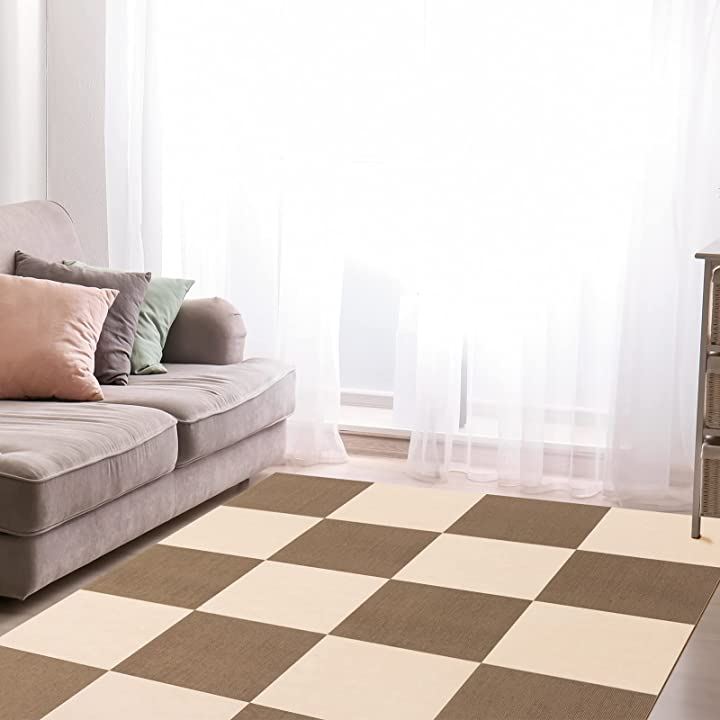 ジョイントマット 吸着マット タイルマット ズレない めくれない カーペット 防音マット フローリングカーペット 滑りとめ(モカ+アイボリー, 45x45x0.4cm（40枚入り）)