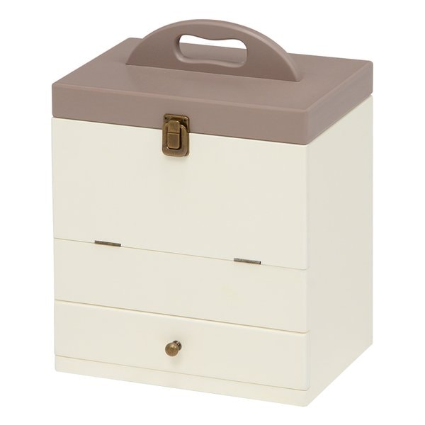 コスメボックス チャコールグレー/クリーム 幅27cm 三面鏡付き MUD-6740CG