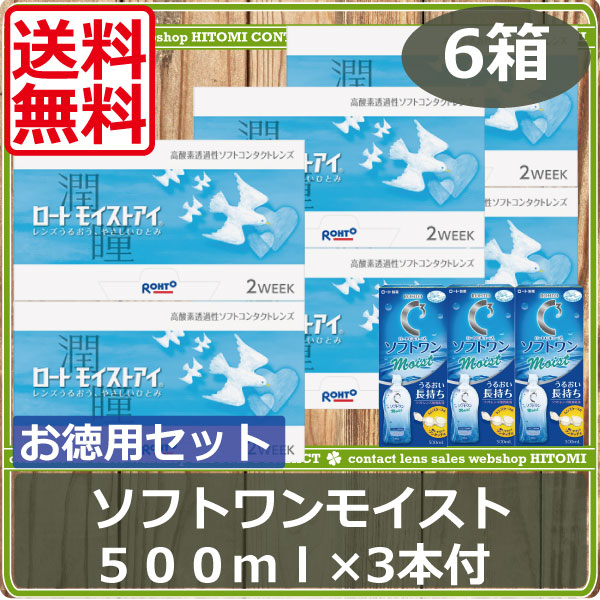ロートモイストアイ　6箱　ソフトワンモイスト（500ml）　3本付き　2WEEK