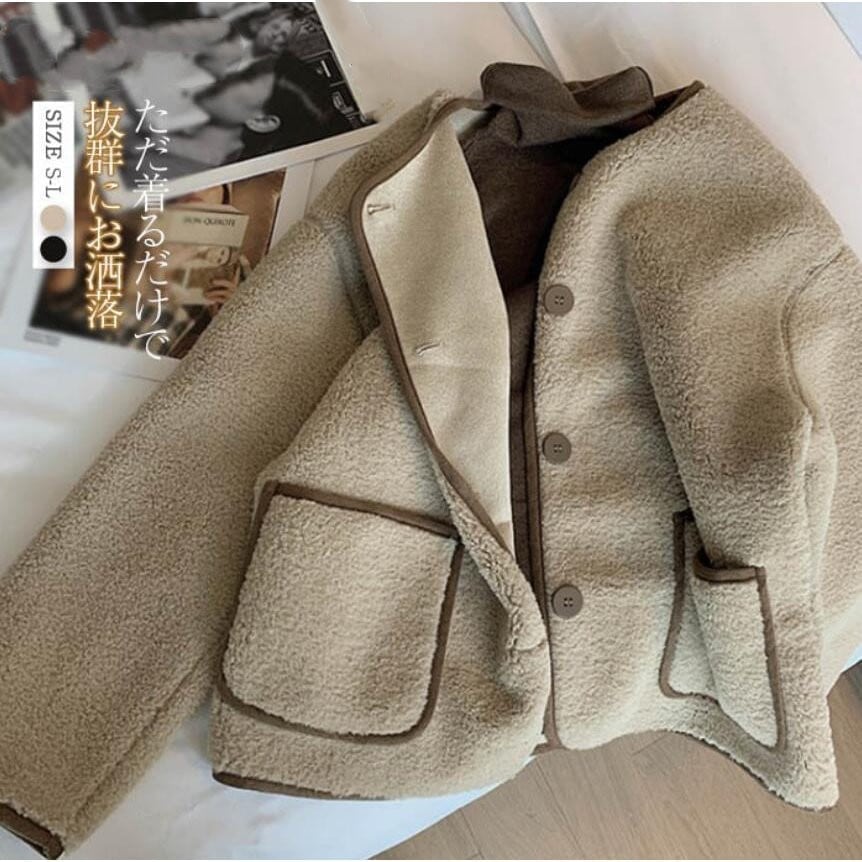 ノーカラー ジャケット ボアコート コート レディース アウター ボアアウター ファーコート フェイクムートンコート 羽織り 長袖 秋冬