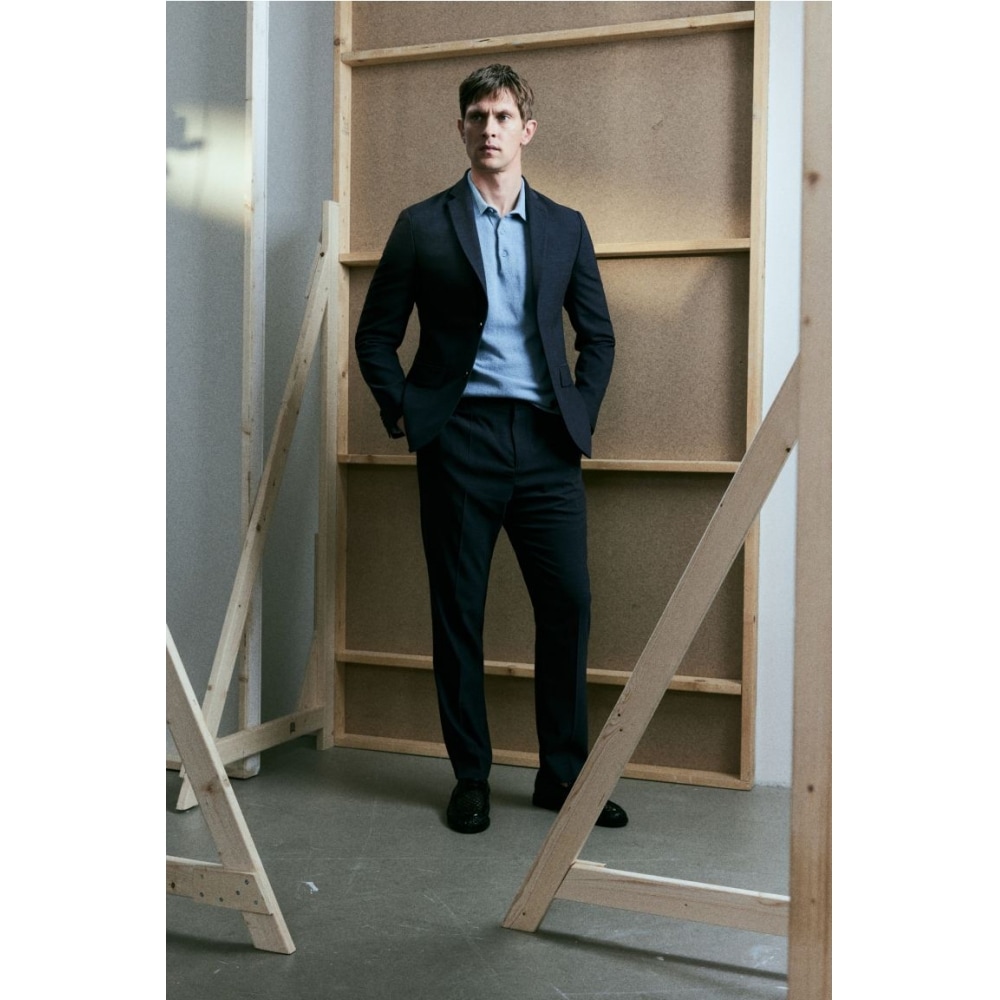 H&M スーツパンツ スリムフィット ネイビーブルー