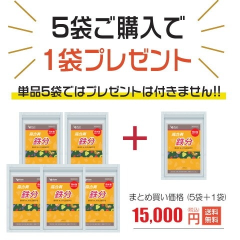 鉄分 サプリ お得な5袋セット+1袋プレゼント 360粒360日分 11,700円