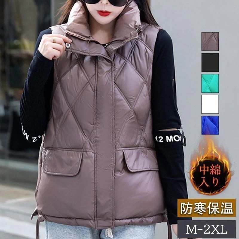 【急速出荷 2025年新作】中綿ベスト レディース ベスト 立ち襟 袖なし 無地 ショット丈 ジレ きれいめ ダウンベスト カジュアル ギフト デザイン フェミニン トレンド