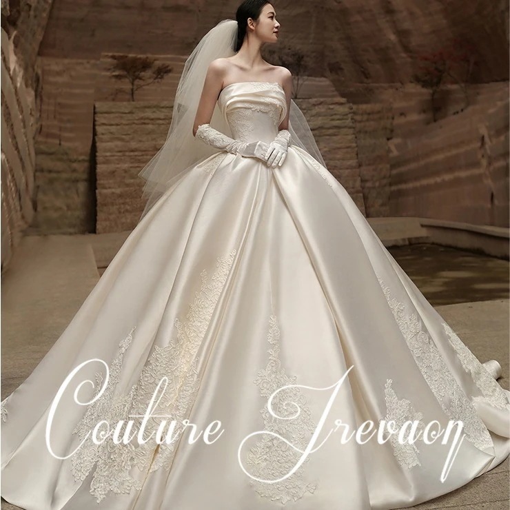 ホワイト 上品な拔け感 高級感 結婚式ドレス 気質花嫁ロングドレス フィッシュテール パ一ティ一ドレスホワイト ドレス