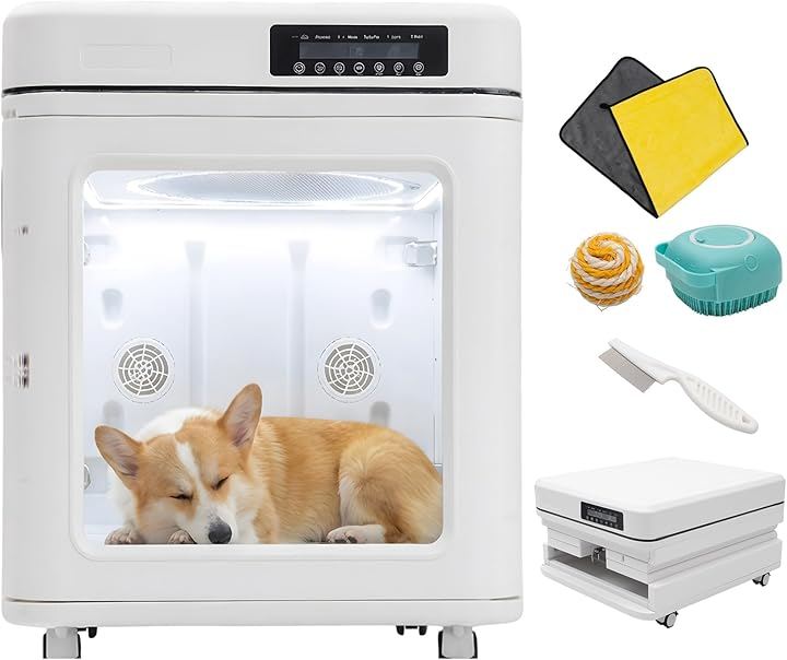 ペットドライルーム ドライボックス 折り畳み式 静音キャスター 楽々移動 100L 中型用 多頭飼い 犬猫兼用 乾燥機 箱型 ドライヤールーム ドライヤーハウス (ホワイト, 特大)