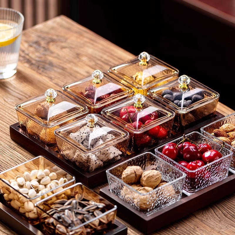 果物皿中国式家庭用ガラス皿茶数乾果物皿茶菓子皿高級軽贅沢ドライフルーツ収納箱