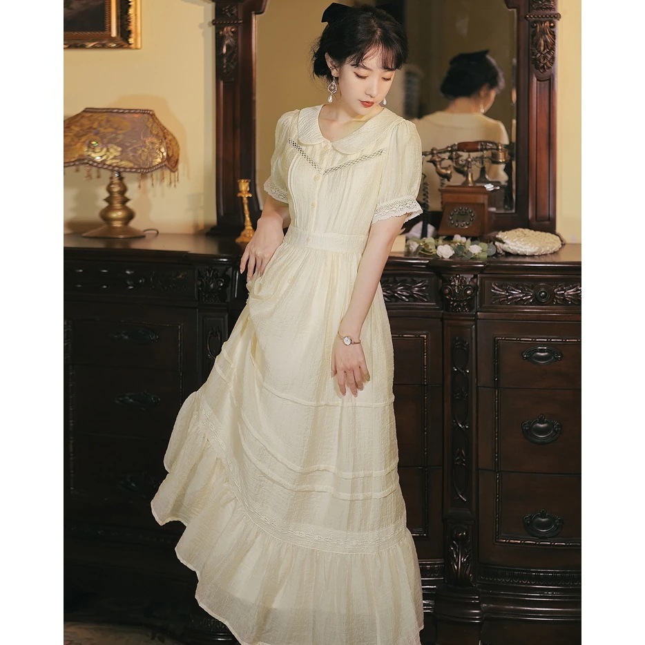 ラージサイズ5点袖ワンピース2023レースアップファットmmスリミングスクエアネックロングステッチス