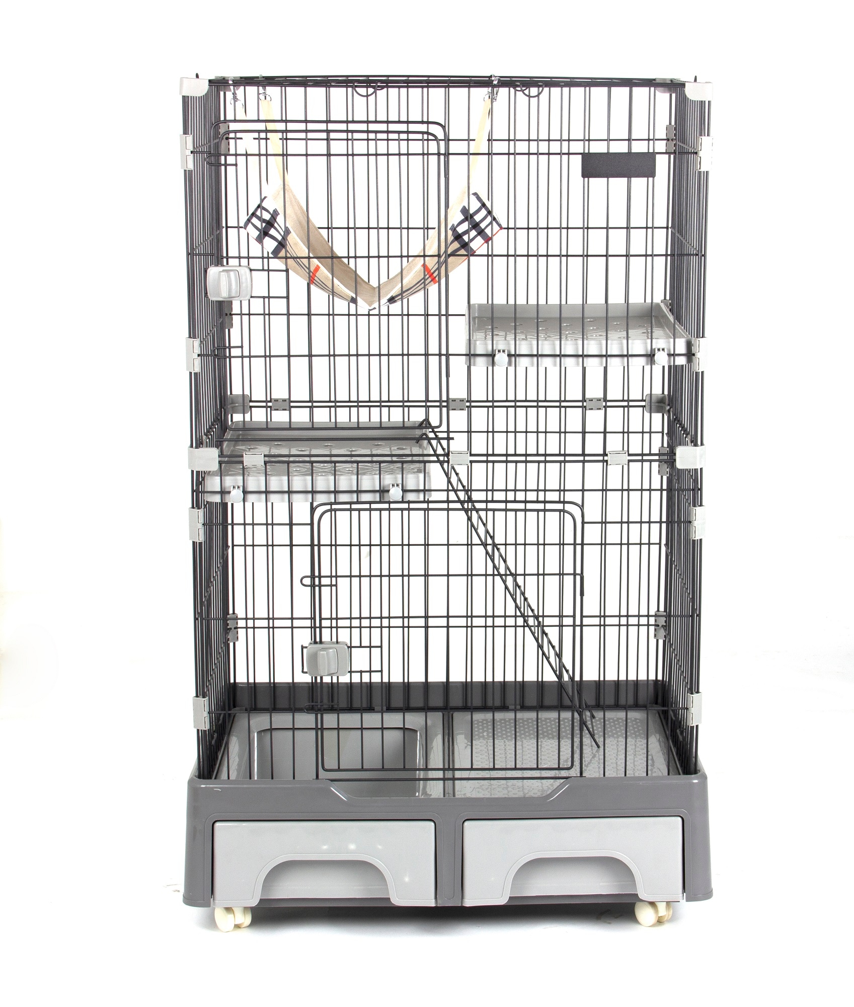 【国内発送】B 77【国内発送】B77【国内発送】猫 ケージ キャットケージ 2段 猫トイレ付 キャスター付 ハンモック付 猫ゲージ おしゃれ キャットハウス ネコ ハウス 多段 留守番 保護 脱走防