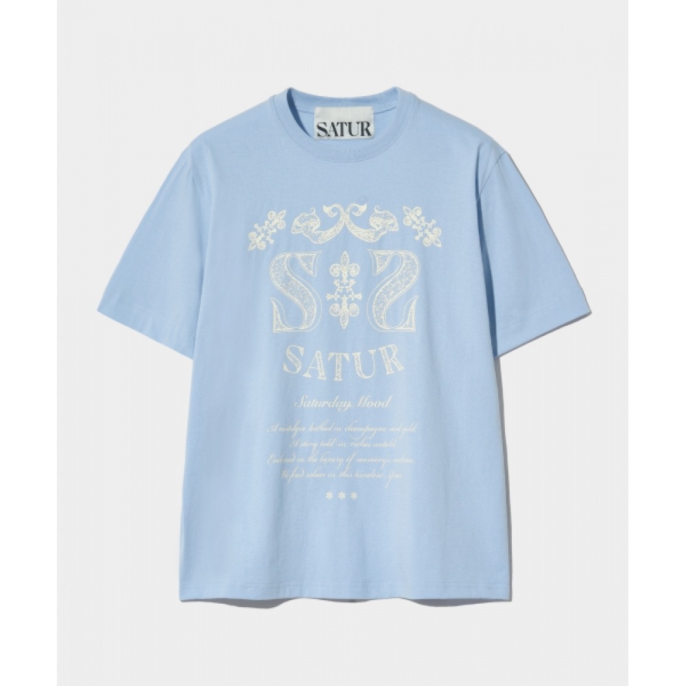 SATUR クラッシーノスタルジアビンテージグラフィックショートスリーブ T シャツスカイブルー