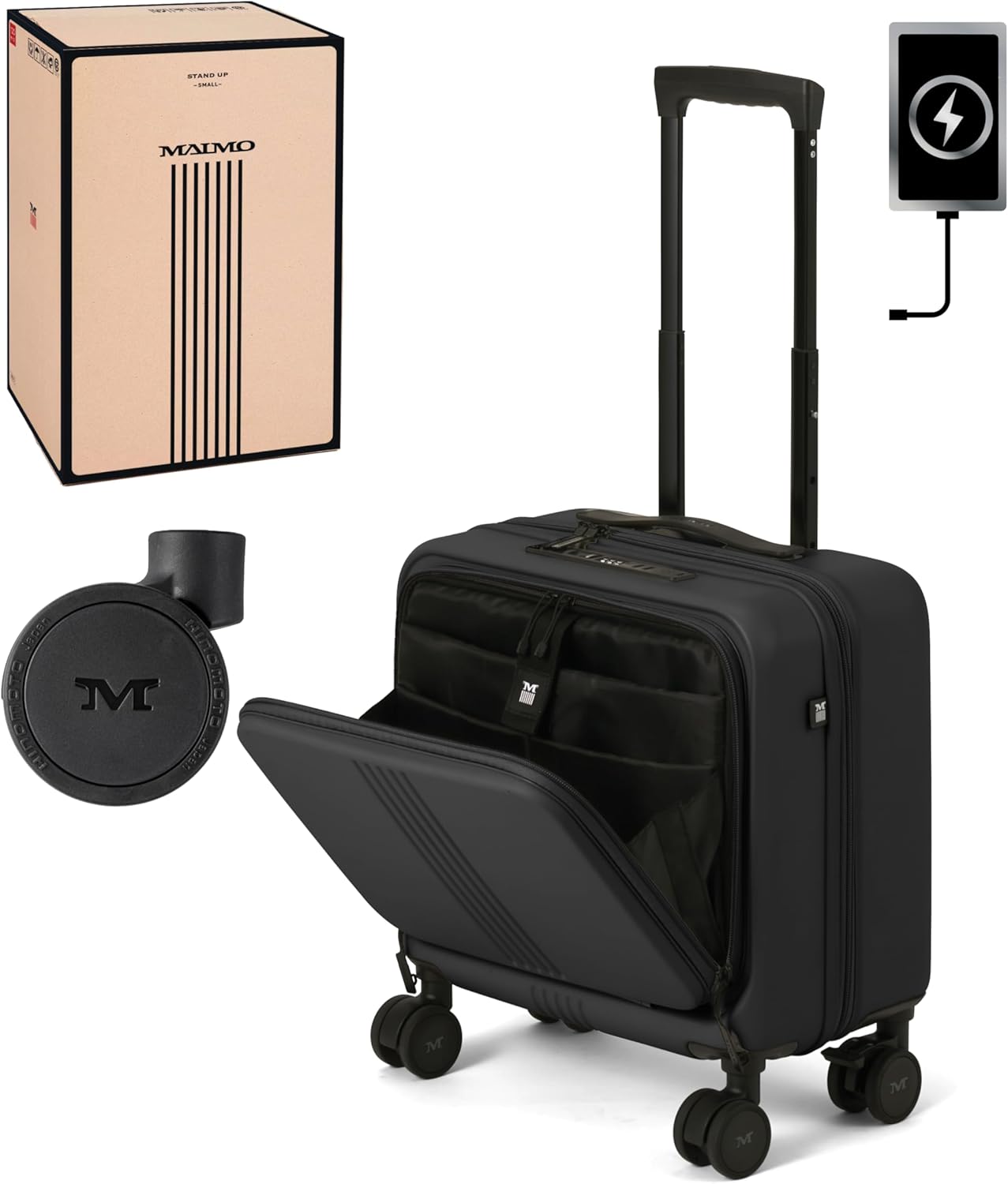 [MAIMO] スーツケース SSサイズ 機内持ち込み 日本メーカー 【フロントオープンで荷物がサッと取り出せる】 静音キャスター ストッパー付き HINOMOTO ロッカーサイズ フロントオープン