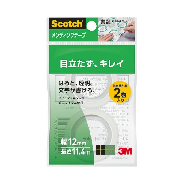 (まとめ) 3M スコッチ メンディングテープ 詰替12mm×11.4m CM12-R2P 1パック(2巻) (×30セット)