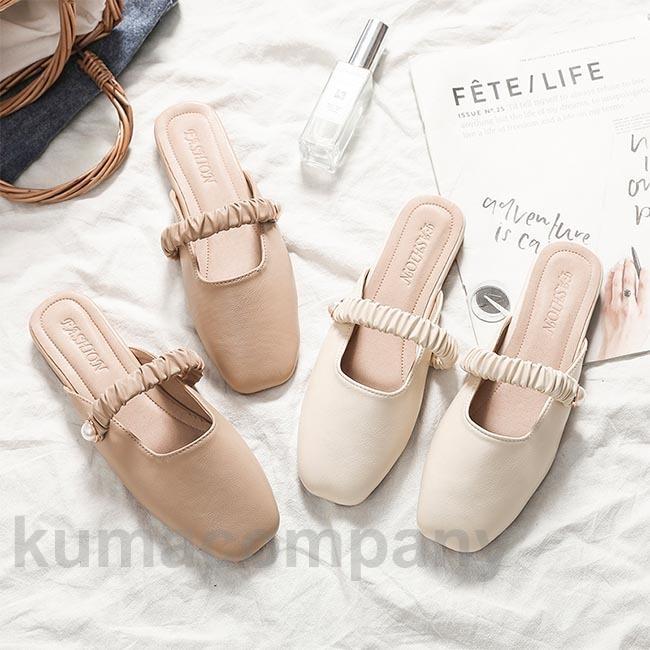 パンプスサンダル レディース サンダル ミュール フラット底 スクエアトゥ スリッパ 前詰まり PU パンプス カカト無し 夏 オフィス 靴