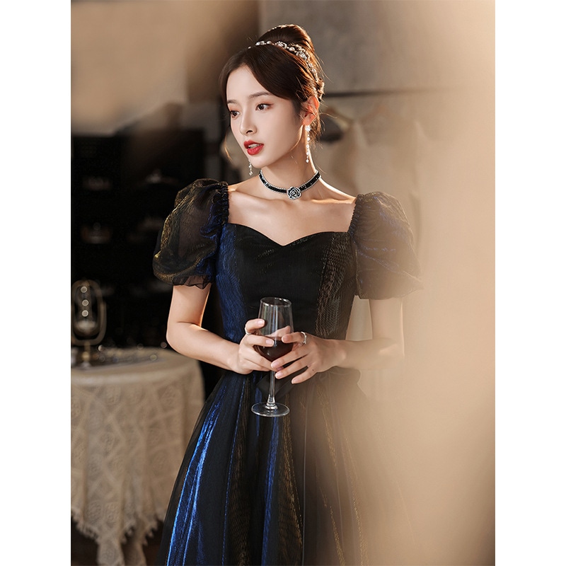 ドレス2025気質ファッションブラックホストバンケットアート試験ドレス女性夏