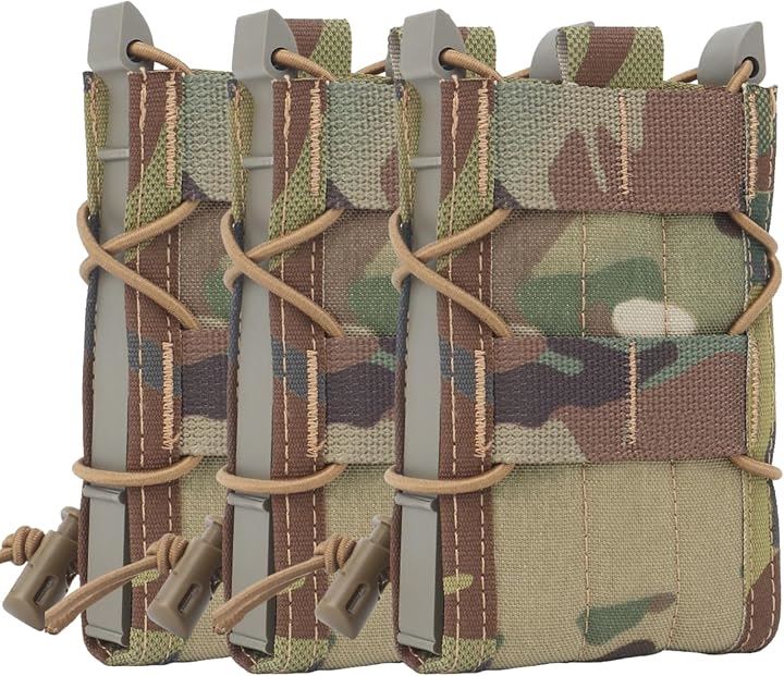 マガジンポーチ マグポーチ TACOスタイル M4 AK 対応 MOLLE ベルト 両方対応 サバゲー CORDURA 実物ナイロン仕様( 迷彩3個セット)