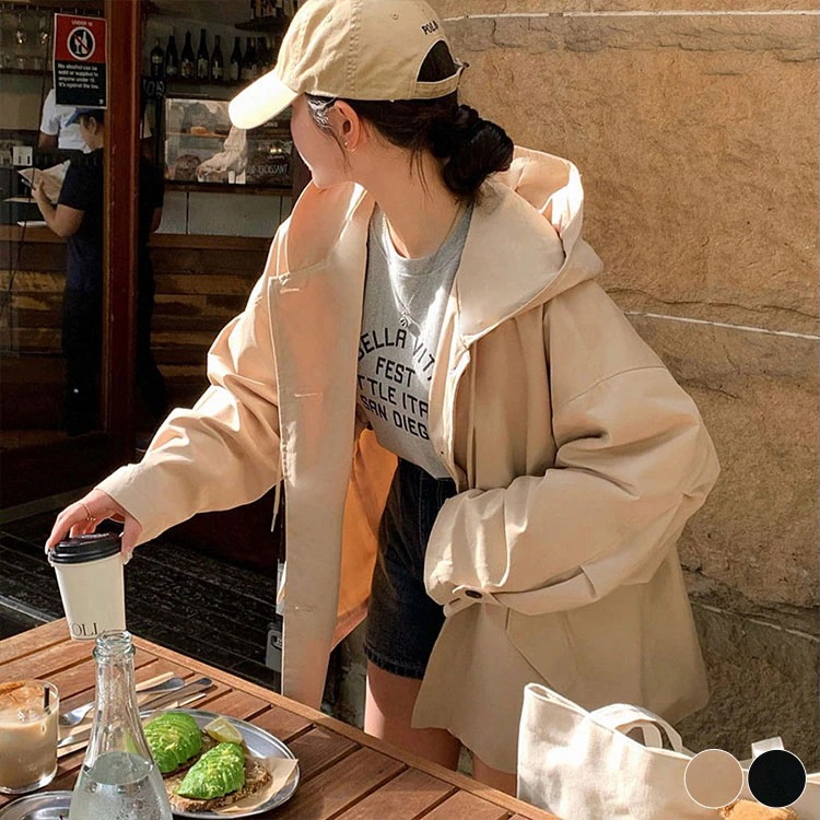 【moody】コート レディース トレンチ 韓国 ゆったり フード ショートトレンチ ショート丈 かわいい