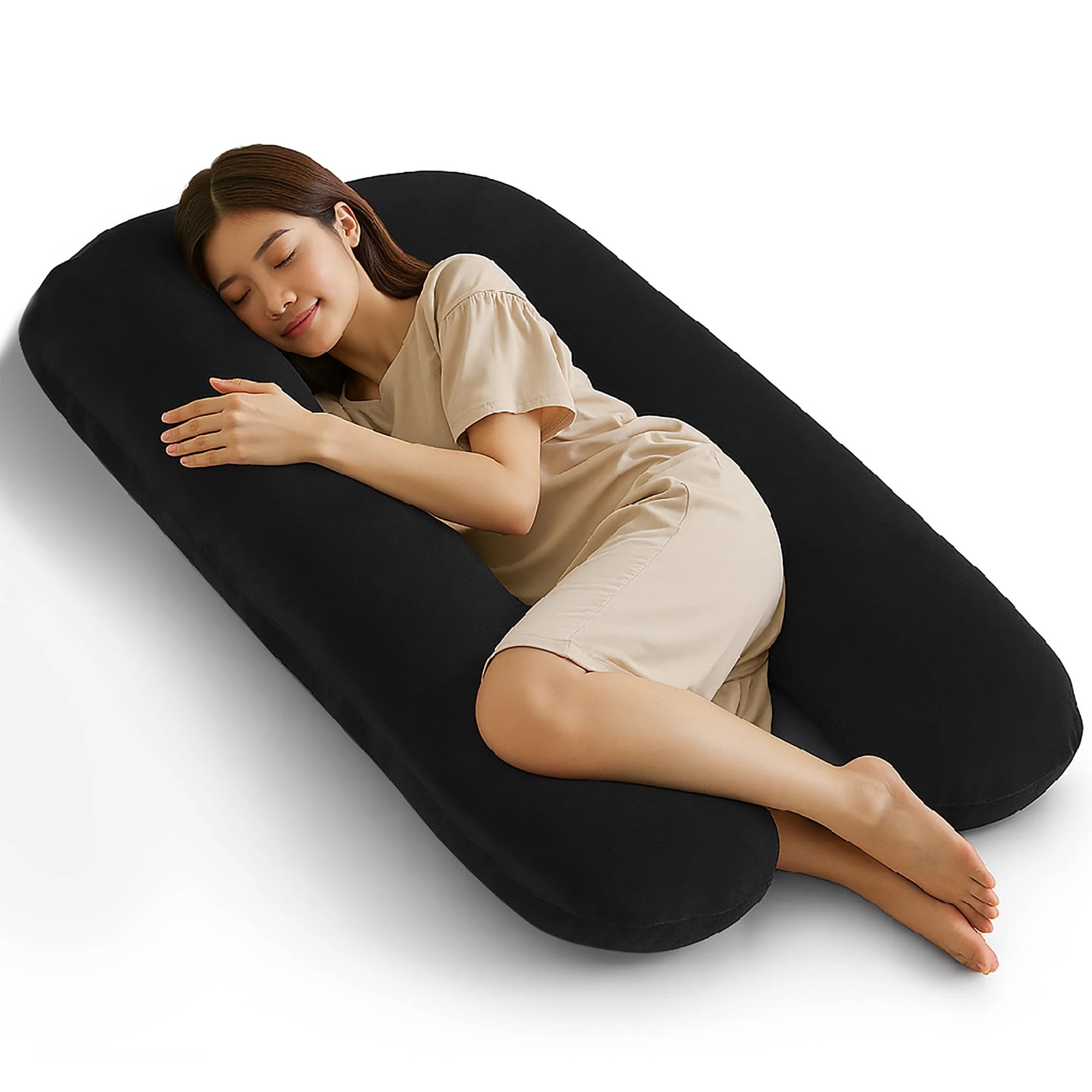 VECELO 抱き枕 U型 全身サポート × 快眠設計 × 体圧分散 約140×70×20cm 本体145cm 充填量2.7kg 男女兼用 ブラック しっかり休みたい方に