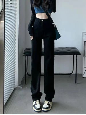 デニムパンツワイドパンツデニムボトムスデニムパンツ韓国ファッションブラックワイドジーンズ新型ゆったりストレートパンツワイドパンツ