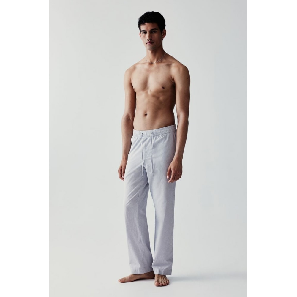 H&M リラックスフィットポプリンパンツホワイト/チェック