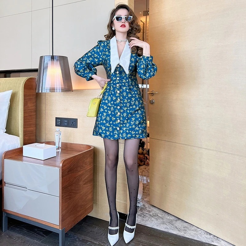 【Fellow 20％割】【JY.上品】 花柄 リゾートワンピース ショートワンピース Aライン レトロ フランス風 旅行 ハワイ 沖縄 フォーマル パーティー キャバ30%までに制限 7,307円
