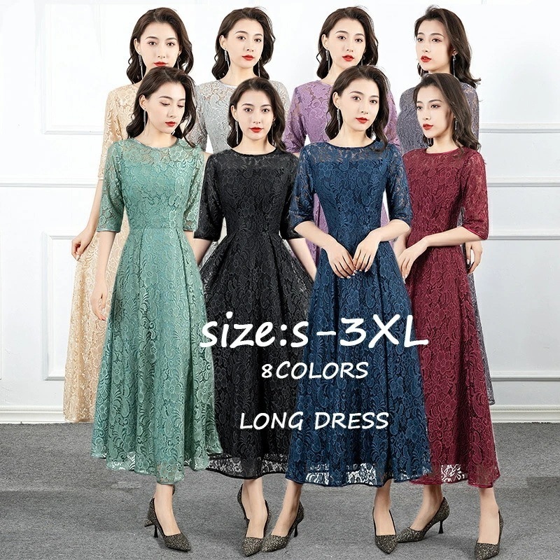 【２点購入25O円OFF】結婚式 ワンピース レース 七分袖 パーティードレス ロングワンピース 総レース シースルー袖 透け感 ロング丈 結婚式 披露宴 二次会 お呼ばれ ネイビー グリーン ブラ