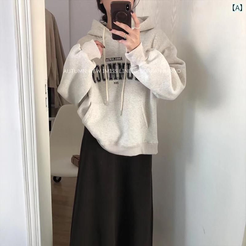 パーカー レディース 春 裏起毛 厚手 暖かい フード 長袖 トレーナー 秋 ゆったり プルオーバー 大きめサイズ 文字 冬 オートミールカラー グレー
