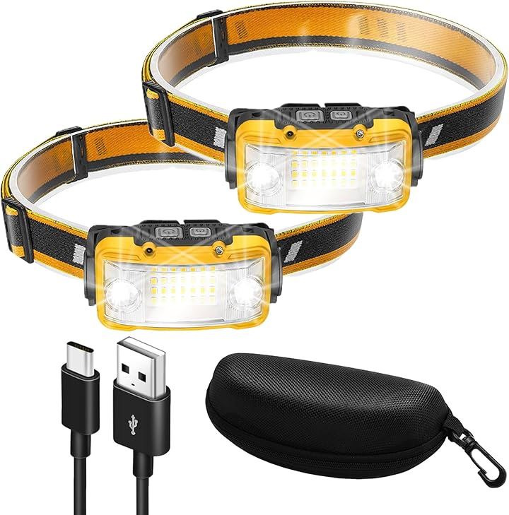 セルカノ ヘッドライト USB充電式 ネックライト 17時間点灯 ケース付き 高輝度 超広角 軽量 小型 センサー搭載 LED 防災 防水 キャンプ 登山 ハイキング 釣り( イエロー)