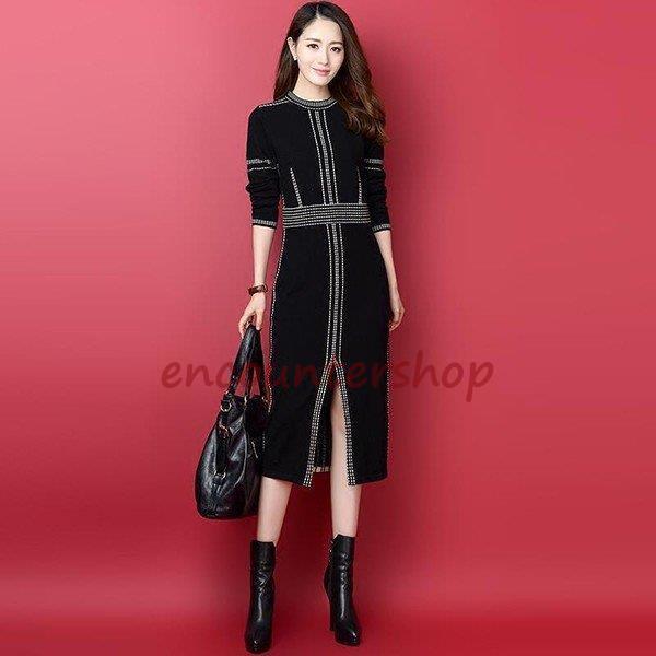 迅速な出荷 ニットワンピース レディース 40代 ロング コーデ 秋冬 タイト 長袖 カットソー セーター 丸首 きれいめ 上品 大きいサイズ おしゃれ 暖かい 着痩せ 可愛い 新品