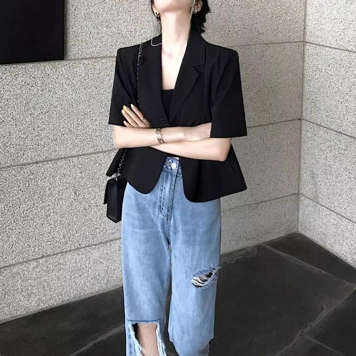 【送料無料】アウター コート テーラード ジャケット 羽織り レディース エレガント きれいめ カジュアル 大人 可愛い フェミニン おしゃれ 半袖 かっこいい トラッド 韓国 ショート丈 体型カバー