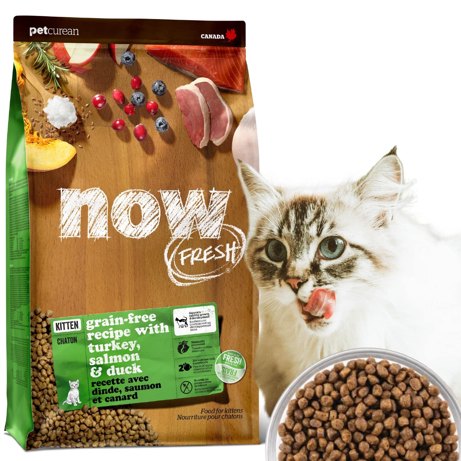 【新鮮な生肉・野菜・フルーツたっぷり!】 ナウフレッシュ 子猫用 丸粒 3.63kg キャットフード (ターキー＆サーモン＆ダック) キトン グレインフリー ミールフリー NOW FRESH