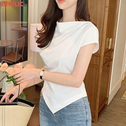 [メガ割りSALE]ソフトドレープアンバランス半袖ブラウス