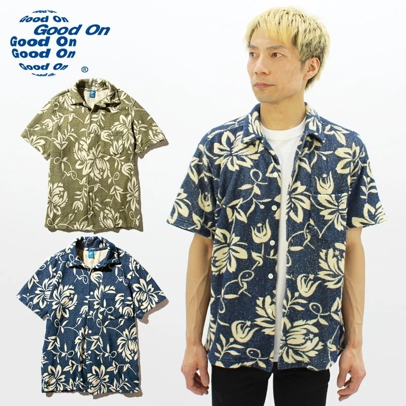グッドオン(Good On) RETRO FLOWER DOUBLE PILE S/S OPEN SHIRTS ダブルパイル ショートスリーブ オープン シャツ 半袖 メンズ 男性 国内正規品 [A