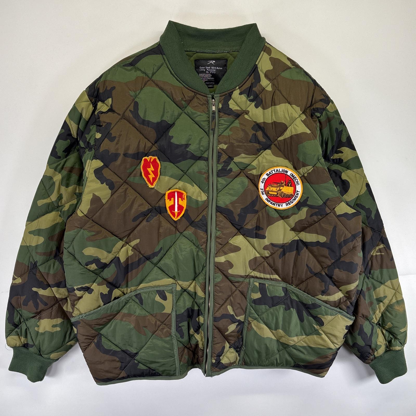 古着 ロスコ ROTHCO ナイロンジャケット 中綿 キルティングジャケット 大きいサイズ ブルゾン カモフラ ワーク ワッペン 3XL グリーン メンズ