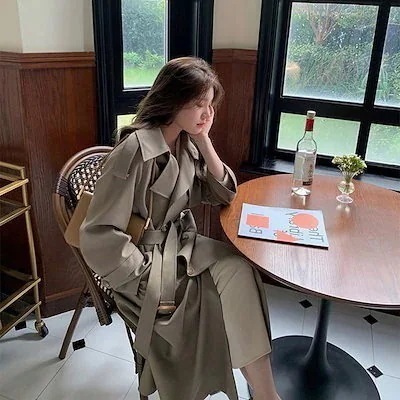 母の日ロング丈 ホワイトウインドブレーカー 白 トレンチコート 通勤 通学 春秋 チェストコート 小柄