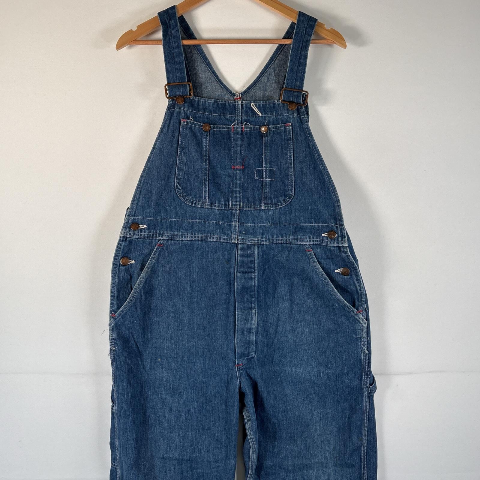 古着 70s/70年代 ヴィンテージ ビッグマック BIG MAC オーバーオール デニム ワーク ワンポイントロゴ ペインター Square Bak ブルー系 メンズ
