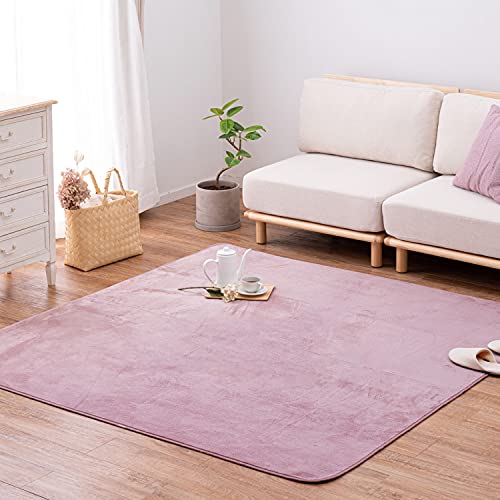 萩原 ラグ ホットカーペットカバー ピンク 約185×185cm メレンゲタッチラグ 洗 濯 機で洗える ホットカーペット床暖房対応 滑りにくい加工付き 無地